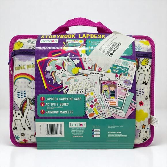 Bendon Storybook Lapdesk Carrying Case Activiity Books Rainbow Markers NWT - Picture 2 of 8
